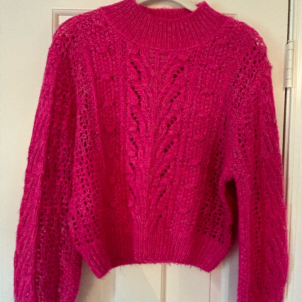 Heartloom Hot Pink Cable Knit Turtleneck Sweater